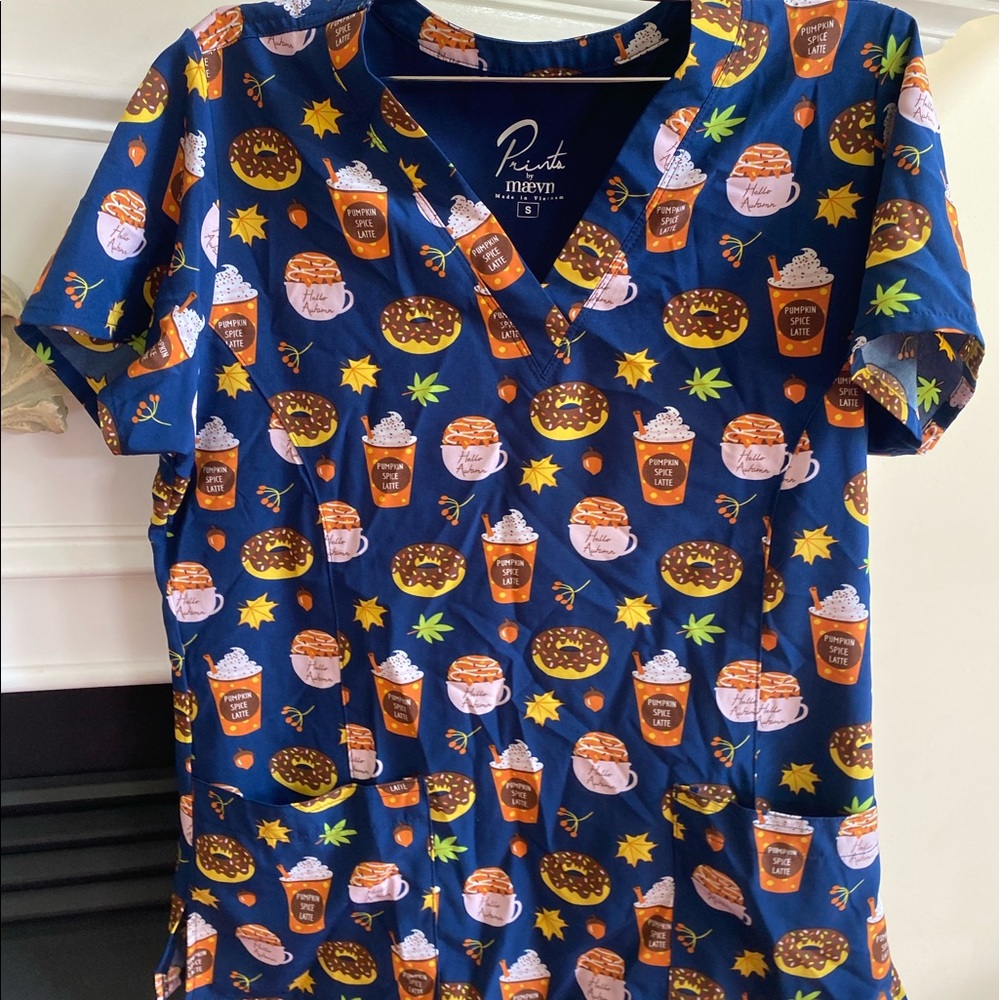 Fall Themed Scrub Shirt - small